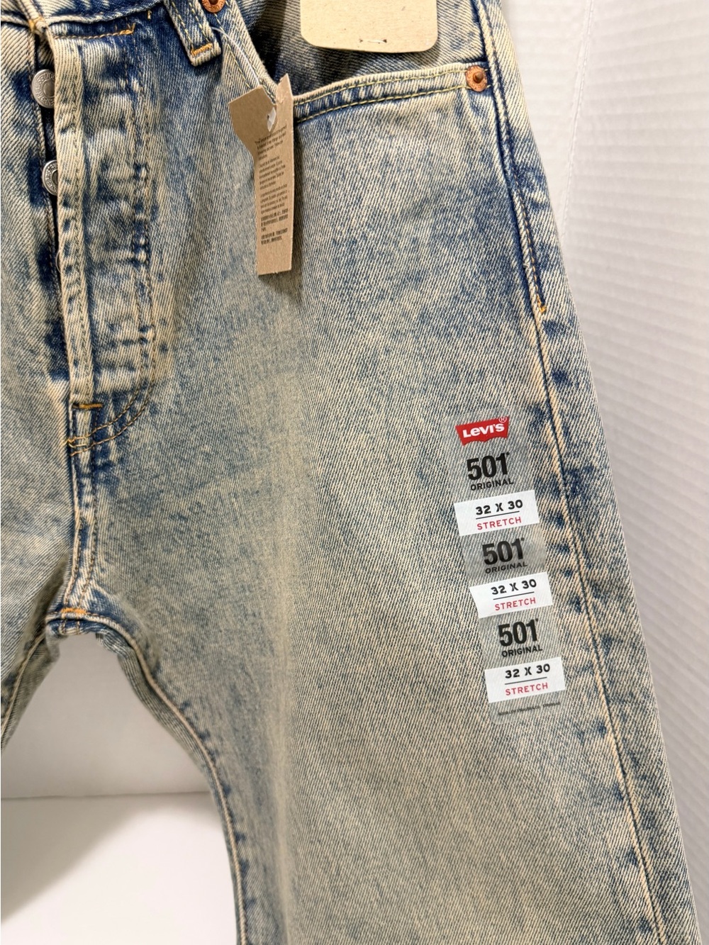 Levi’s 501 Original Men’s Jeans 32x30 Light Wash Stretch Straight Leg NWT - Picture 11 of 15